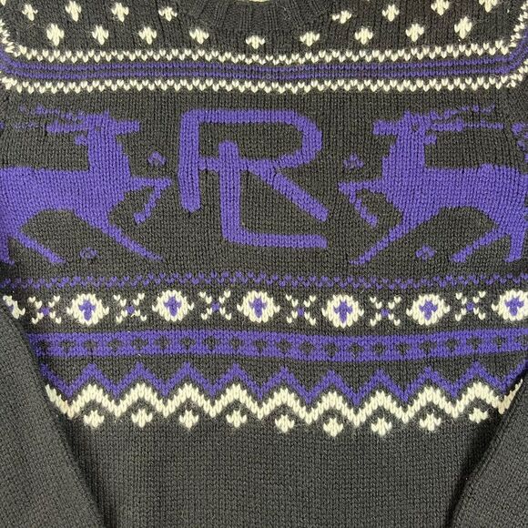 Ralph Lauren Purple Label Hand Knit Cashmere Fair Isle Black Purple NWOT M *Read - Picture 2 of 9